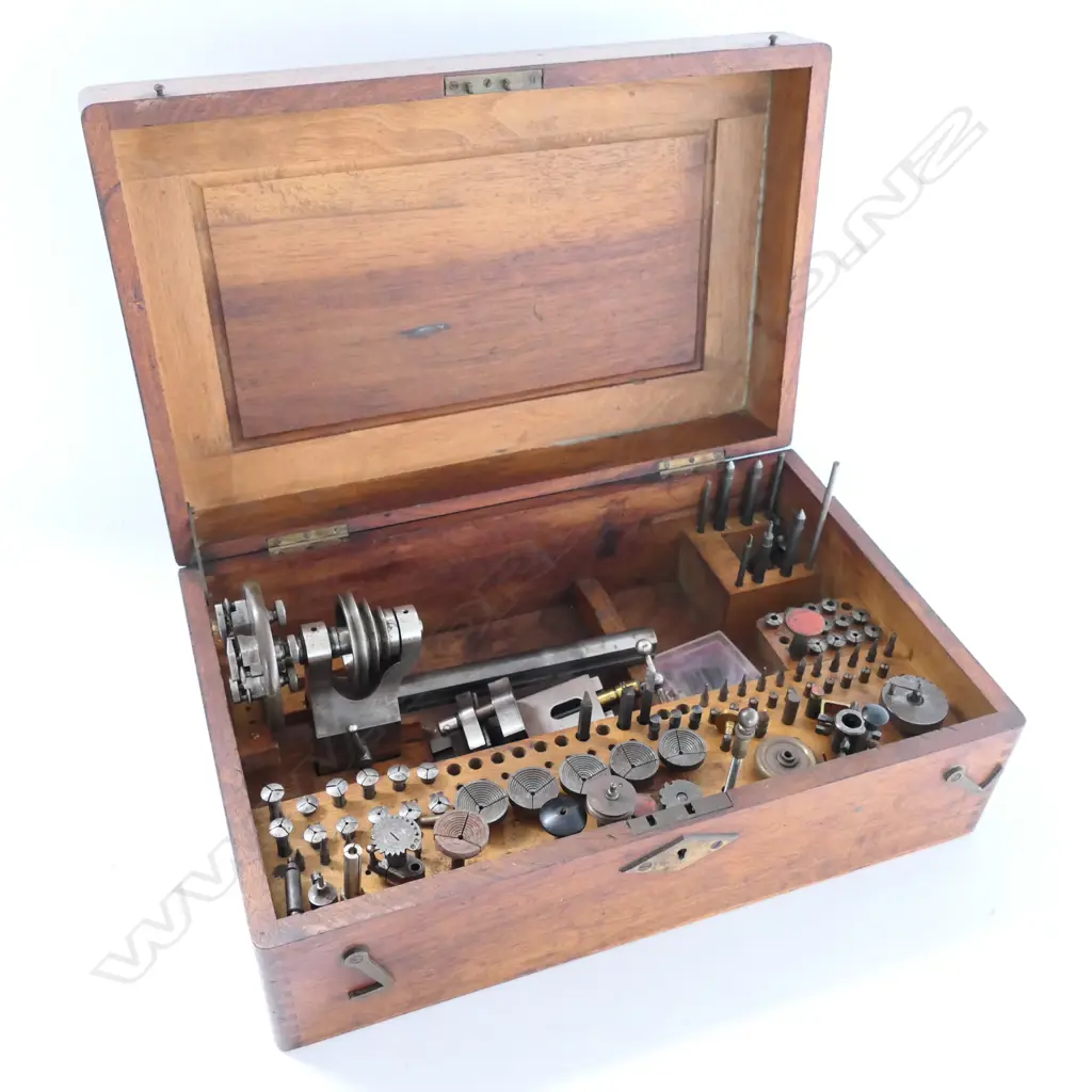 LORCH, SCHMIDT & CO. COMPREHENSIVELY EQUIPPED GENEVA-PATTERN WATCHMAKER'S LATHE SET IN BOX Image 1++